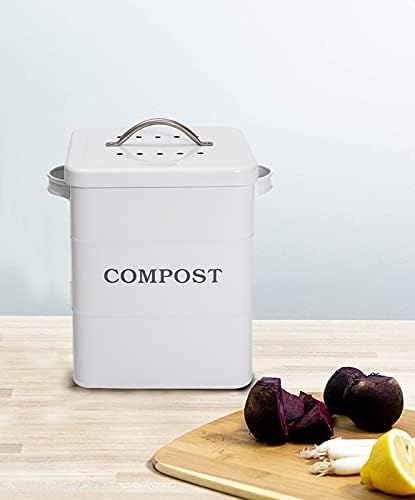 Morezi Indoor Kitchen Compost Bin para bancada de cozinha, ótima para restos de alimentos, aço carbono, alças, 1 galão