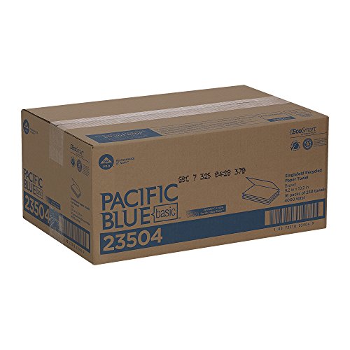 Pacific Blue Basic Basic-Fold Recycled Towels pelo GP Pro; Marrom; 23504; 250 toalhas por pacote; 16 pacotes por caso; 9,20 x 10,20