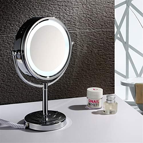 Espelho de maquiagem zaahh com luz e ampliação, espelhos de vaidade cromada de LED de dupla face de 8 polegadas, espelhos de vaidade cosmética de bancada, 5x
