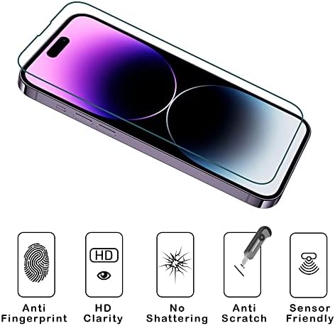 [3+3] Pacote para iPhone 14 Protetor de tela de vidro temperado de 6,1 polegadas e protetor da lente da câmera. Resistente a arranhões, 9H dureza, amigável de casos. Vem com o kit de ferramentas de instalação.