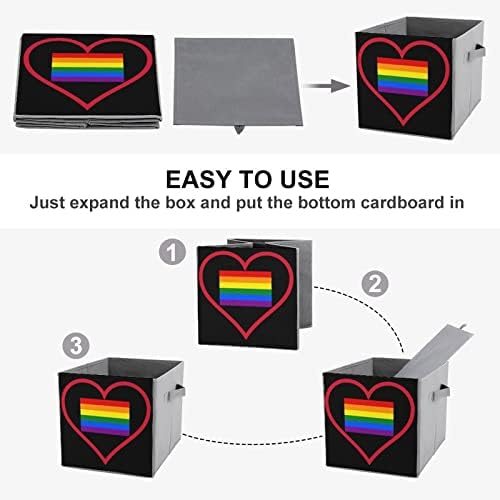 Eu amo bandeira arco -íris gay lgbt orgulho colapsível de tecido de armazenamento de armazenamento CUBES ORGANIZADOR