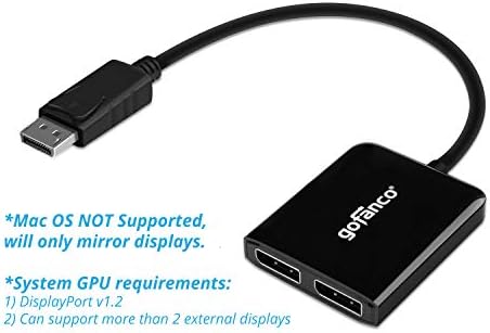 GOFANCO 1X2 DisplayPort 1.2 Display Splitter Adaptador - DP para DisplayPort MST Hub Converter, 4K @30Hz, para PCs Windows, não Mac OS Compatível, Eyefinity Support