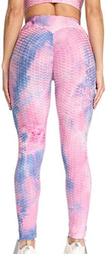 Bolsos de tie-dye altas leegings para mulheres barriga de controle bolha de bolhas de elevação do quadril de exercício de fitness executando calças de ioga