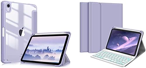 Fintie Bundle Hybrid Slim Case para iPad mini 6 2021, casca traseira transparente transparente + caixa do teclado, tampa traseira suave com TPU com teclado de luz de fundo magneticamente destacável para iPad mini 6