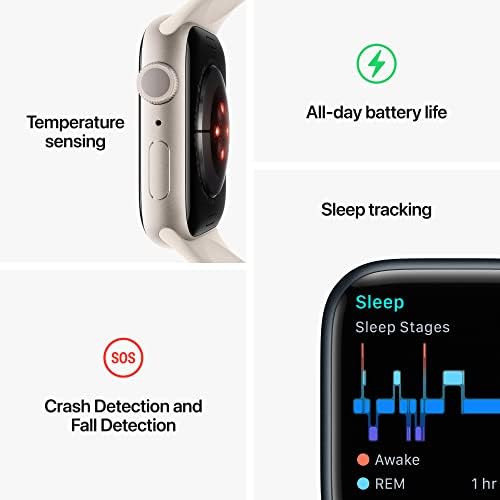 Apple Watch Series 8 [GPS 45mm] relógio inteligente com caixa de alumínio da meia -noite com banda esportiva da meia -noite - s/m. Rastreador de fitness, oxigênio no sangue e aplicativos de ECG, exibição sempre em retina, resistente à água