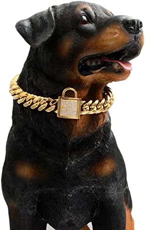 Colar de gola de cachorro de corrente cubana dourada em aço inoxidável e liga de aço de aço grossa colarinho de estimação