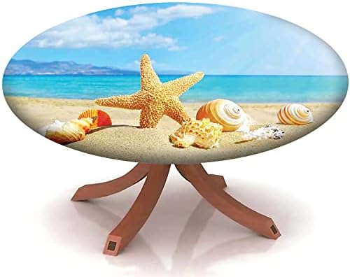 Tampa redonda de mesa redonda do padrão da praia de Yaofuren, borda elástica, adequada para catering e cozinha pode limpar a cobertura de mesa redonda, multicolor