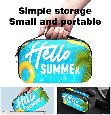 Organizador eletrônico, bolsa de cosméticos, organizador de viagens eletrônicas, bolsa de tecnologia, padrão de azul de praia de verão