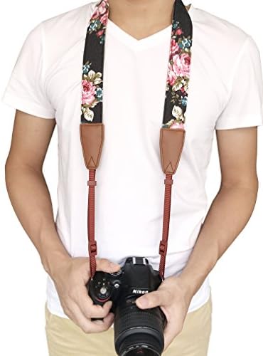 Câmera de câmera Alled Pescoço, cinta de ombro de câmera floral vintage ajustável para mulheres/homens, correia de câmera