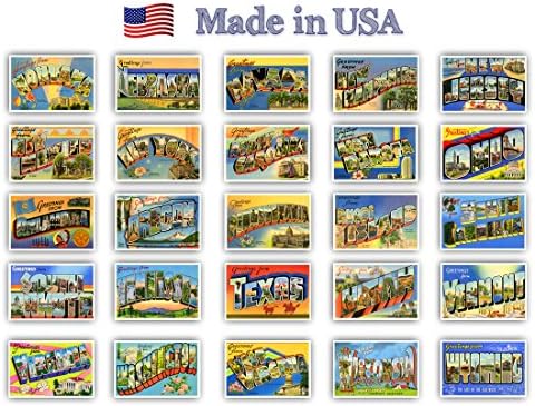 Saudações de 50 Estados Americanos Reimpressões Vintage Conjunto de cartões postais. Nome da carta grande cartões postais