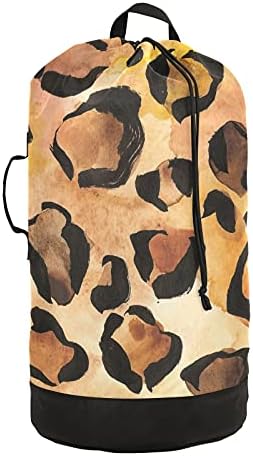 Mochila de lavanderia pesada com estampa de leopardo com alças e alças de ombro e bolsa de roupa de viagem com tração de tração de