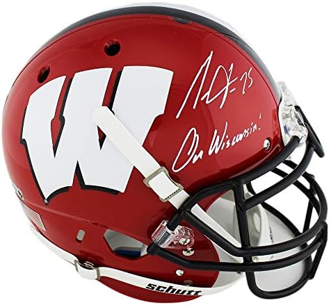 Melvin Gordon autografou/assinado Wisconsin Badgers Schutt Authentic Red & Black NCAA Capacete com inscrição On Wisconsin