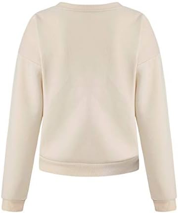 Uofoco Sweatshirt feminino pub impresso no pescoço de poliéster Pullovers equipados com manga longa de manga comprida pura tendência