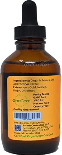 Óleo de Marula Orgânico 4oz/120ml - Certificado USDA - Prensado a frio, não refinado, virgem - puro, natural, vegano, melhor para rosto, corpo, cabelo, unhas, cuidados com a pele