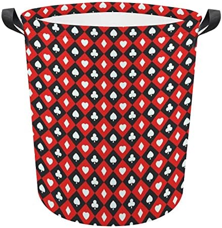 Abstract Poker Pattern Laundry Cestas com alças de roupas redondas dobráveis ​​e impermeáveis ​​Hampers Bin Storage Bin Organizer