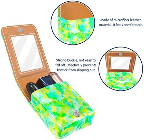 Bolsa de batom de batom de maquiagem de oryuekan com espelho portátil de armazenamento de batom portátil Organizador de armazenamento de brilho labial, grafite amarelo verde Art Spring