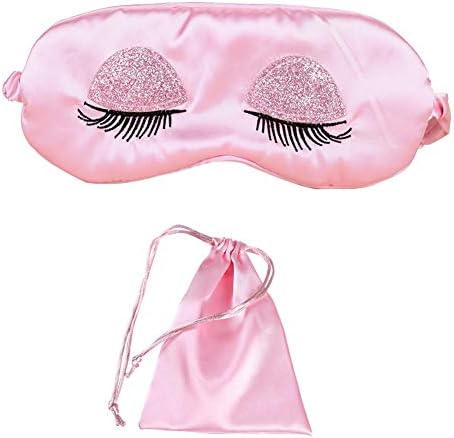 Elecharm Sweet Girl's Setin Eye Mask Long Sylehash Cover bordado Eyeshade dormindo com bolsa portátil