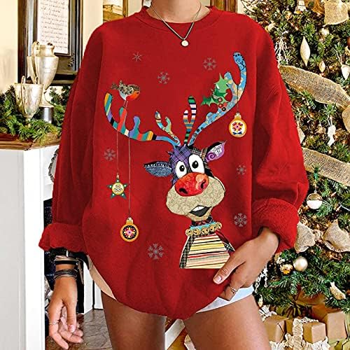 Camisas de Natal para Mulheres Senhoras Moda Tripulação Bloups Fall Boups Pullover de manga longa solta Fit Cute Elk Fall Pullovers