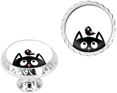 Elohiym 4 embalagem maçaneta de gaveta preta, gato preto e botões de armário de pássaro maçaneta de cômoda de vidro cristal