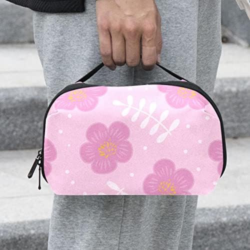 Bolsa de maquiagem de flores de cerejeira de padrão floral para bolsa organizadora de viagens portáteis para bolsa de beleza para mulheres para mulheres