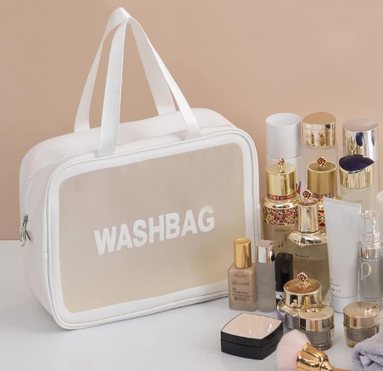Bolsa de higiene pessoal Yeosaqei para mulheres e homens, bolsa cosmética portátil translúcida à prova d'água, grande bolsa de armazenamento cosmético