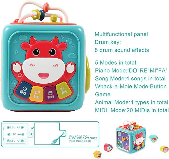 Ids Home Activity Cube Toys, 6 em 1 Cubo de aprendizado multiuso com música, Centro de atividades Centro de brinquedo para 18m+ menino
