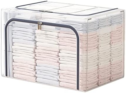 Caixas de armazenamento de roupas empilháveis ​​transparentes, caixas de armazenamento de estrutura de aço dobráveis ​​empilháveis, com janelas transparentes e alças reforçadas, para edredo