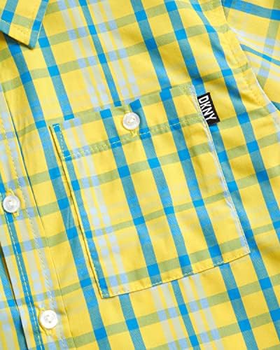 Camisa dos meninos DKNY - camisa clássica de botão de manga curta ajustada