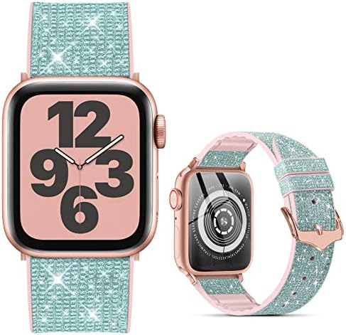 Compatível com Apple Watch Band 38mm 40mm 41mm 42mm 44mm 45mm, Ctybb Blingbling Sweatsproof Sweatsone Genuine and Silicone Band para Iwatch Series 7 6 5 4 3 2 1 SE,