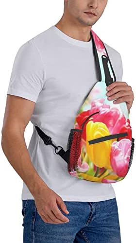 Prahuce tulipas coloridas Imprima a mochila Sling para homens e mulheres bolsa de peito de cruzamento viagens para caminhada