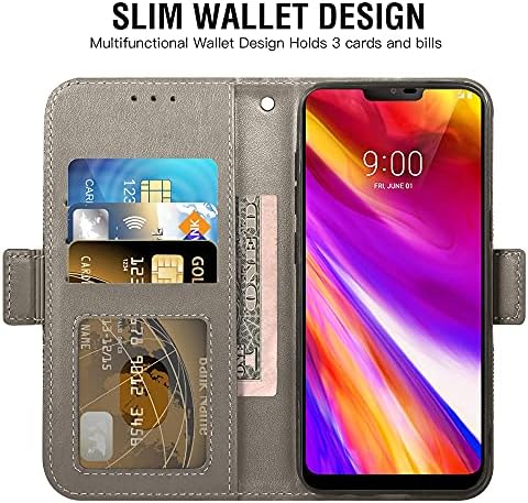 Compatível com caixa de carteira LG G7 Thinq e protetor de tela de vidro temperado Casos de telefone celular do cartão de capa para LGG7 One G 7 Plus LG7 FIT LG7THINQ 7G Thin q G7+ G7THINQ LGG7THINQ Mulheres cinza