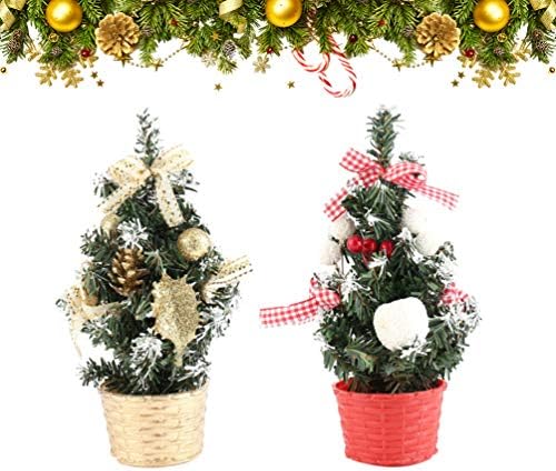 Nuobesty Decoration Tabletop Xmas Tree Artificial Mini Christmas Tree With Ornaments Xmas Holiday Coffee Desktop Banchetop 2pcs