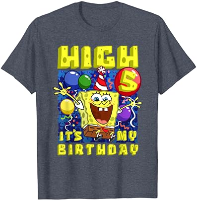 Mademark x Bob Esponja Squarepants - Bob Esponja Hi 5 É meu aniversário 5º aniversário Presente Boys Garotas T -shirt