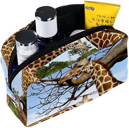 Tbouobt Bolsa cosmética para mulheres, bolsas de maquiagem Bolsa de higiene pessoal espaçosa presente de viagem, animal duas girafas