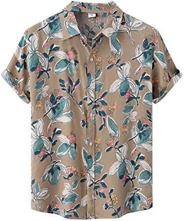 Camisas casuais masculinas camisa estampada floral de manga curta de trespôs de colarinho de gola de gola de gola curta