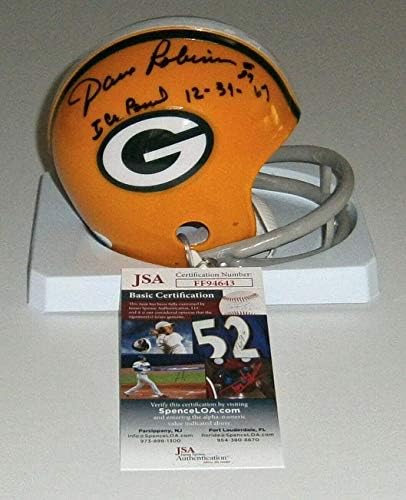 Os Packers Dave Robinson assinaram o Mini Capacete com Iceley Bowl 12-31-67 JSA CoA Auto 2-Bar-Mini capacetes NFL autografados
