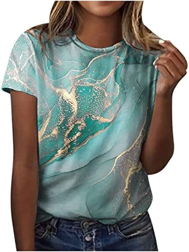 Campa superior para meninas outono de canto de verão de manga curta 2023 Crewcond pescoço de pescoço de pescoço de mármore gráfico de mármore pano camiseta wq