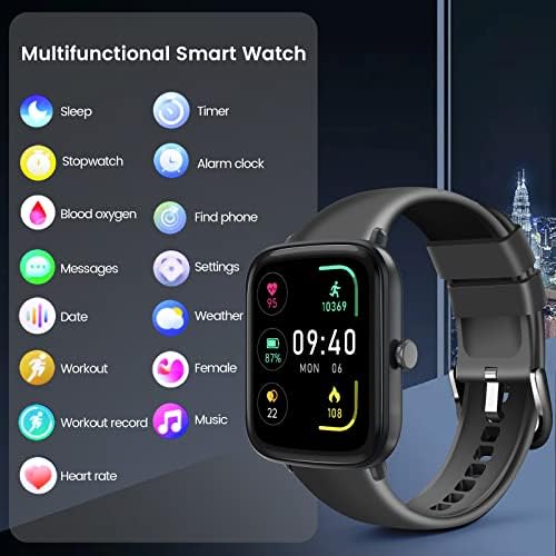Relógio inteligente, rastreador de fitness com frequência cardíaca Monitor de sono com oxigênio no sangue, Smartwatch