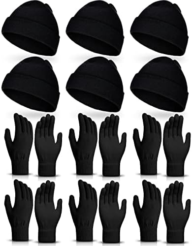 12 peças chapéus e luvas Luvas Caps de gorro estabelecem 6 pares unissex inverno luvas elásticas 6 chapéus quentes para