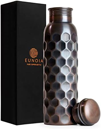 Garrafa de água de cobre eunoia com tampa de 32 oz, vaso de água de garrafa de cobre ayurvédica, garrafa de água de ginástica para exercício