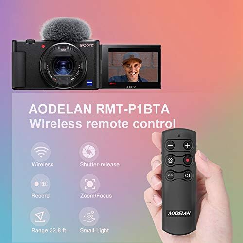 Aodelan Wireless Control Câmera de controle remoto Liberação do obturador para Sony ZV-E10, FX3, ZV-1, A7SM3, A7C, A7RIV, Alpha 9,7r IV, 7R III, 7 III, 6600, 6400, 6100, 9 II, RX0 II, Rx100, Rx100, 6600, 6400, 6100, 9 II, Rx0 II, Rx100 M7; Responde Sony RMT-P1BT