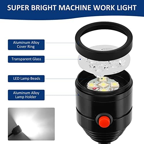 Luz de trabalho magnético, luz da máquina LED com pescoço de ganso flexível e base magnética, lâmpada de ferramentas
