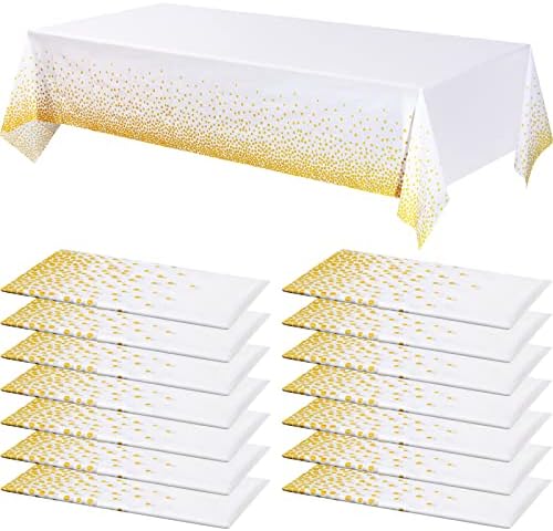 15 peças Tocinas de mesa descartáveis ​​Tabela de mesa para mesa de retângulo Branco e dourado Plástico 54 x 108 toalhas de mesa de confete à prova d'água para festas de casamento decorações