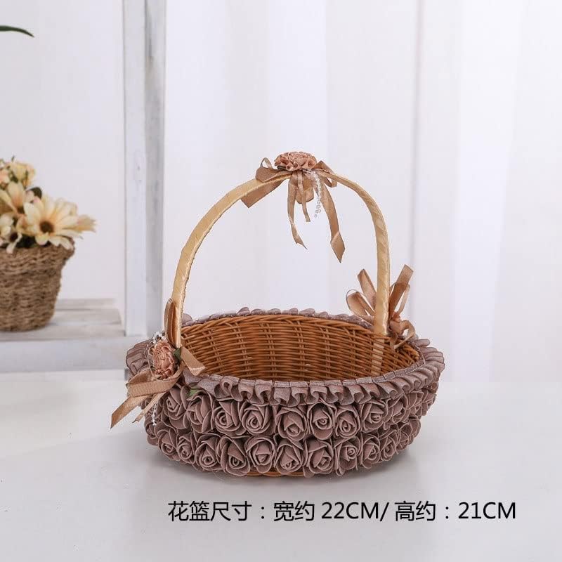 Zhuhw Cestas de flores de renda de casamento, cestas de doces festivas, cestas de armazenamento tecidas à mão, ornamentos de casamento cestas, cestas de bricolage