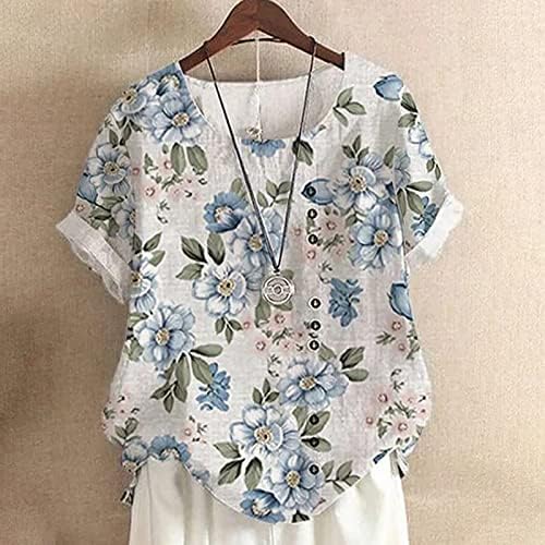 Ladies Crew Neck Floral Graphic Button Down Up Soly Fit Relaxed Fit Top Tshirt Para meninas adolescentes Summer Summer P4 P4