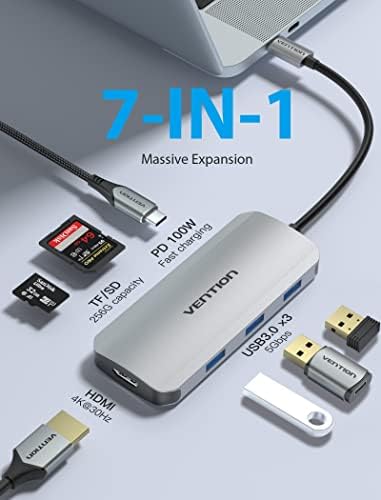 [Pacote] VENÇÃO USB C HUB 7 EM 1 ADAPTADOR MULTIPORTE DE HUB USB C COM CABO DE 8K HDMI 2.1