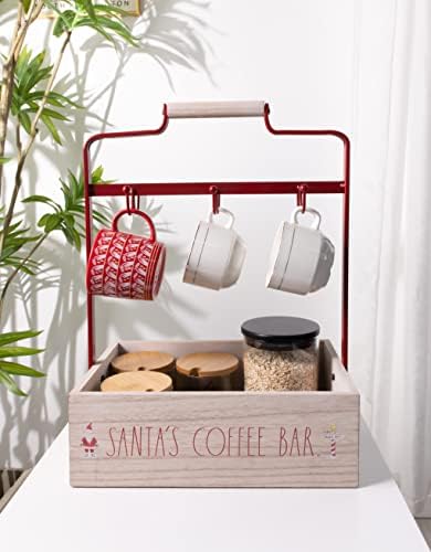 Rae Dunn Red Christmas Coffee Canejador de caneca com 6 ganchos suspensos - Copo de chá de estampa de armazenamento de estampa Organizador para o balcão de cozinha ou bancada de café - Decorações de Natal Decora