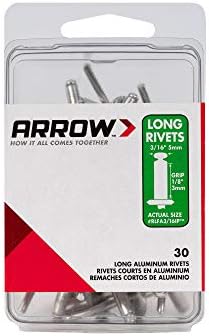 Arrow RLFA3/16IP Long grande flange de alumínio Pop rebites para metal, tecido, couro e reparo automático, 3/16 polegadas,
