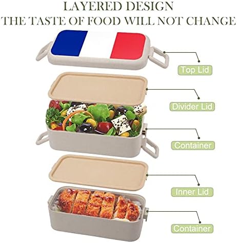 France Flag bento lancheira 2 compartimento de alimentos recipientes de armazenamento de alimentos com colher e garfo