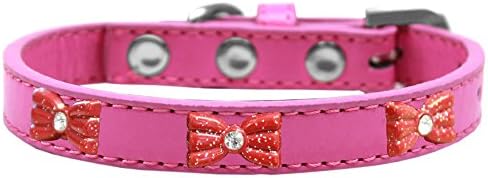 Mirage Pet Products Glitter Bow Widget Dog Collar, tamanho 10, rosa brilhante/vermelho